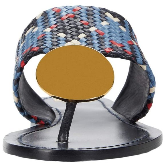 Tory Burch $268 Patos LEATHER Disk Sandal Blue Woven 10 - Picture 8 of 13